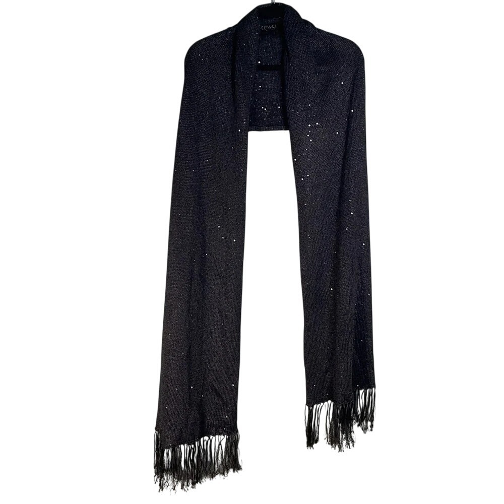 Courage.b Black Diamond Scarf Sequin Knit Fringe Wrap Shawl One Size NEW